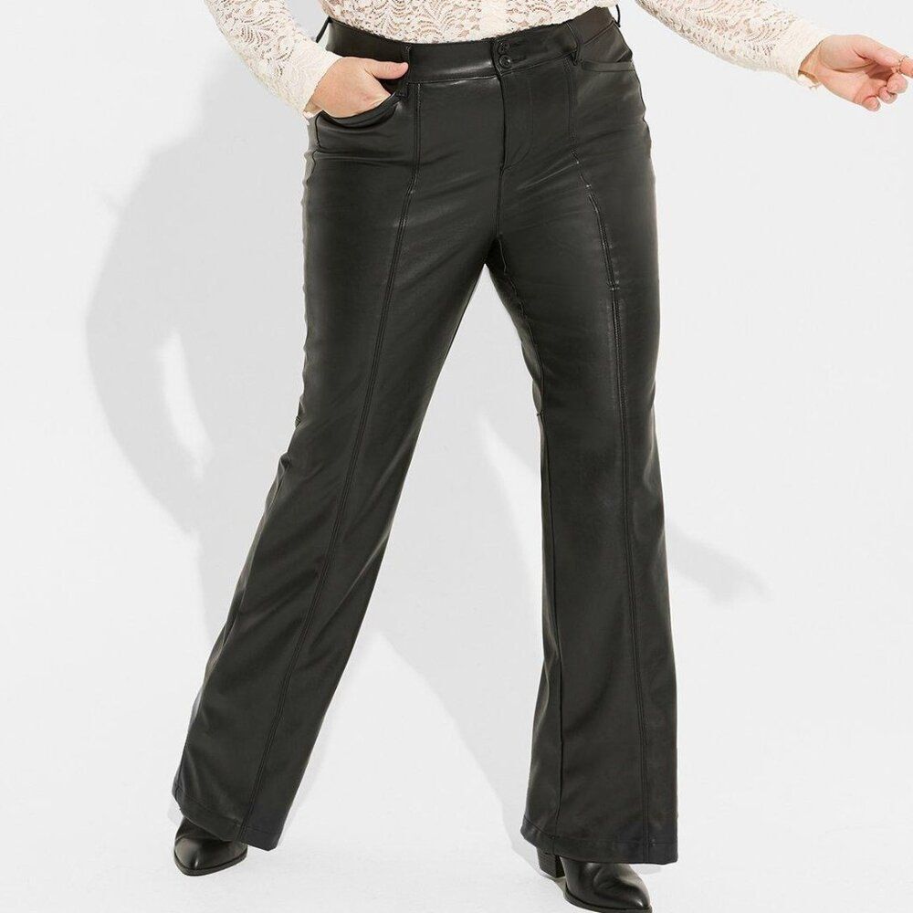 Torrid Pintuck Black Trouser Boot Faux Leather High Rise Pant Plus Size 18 Short